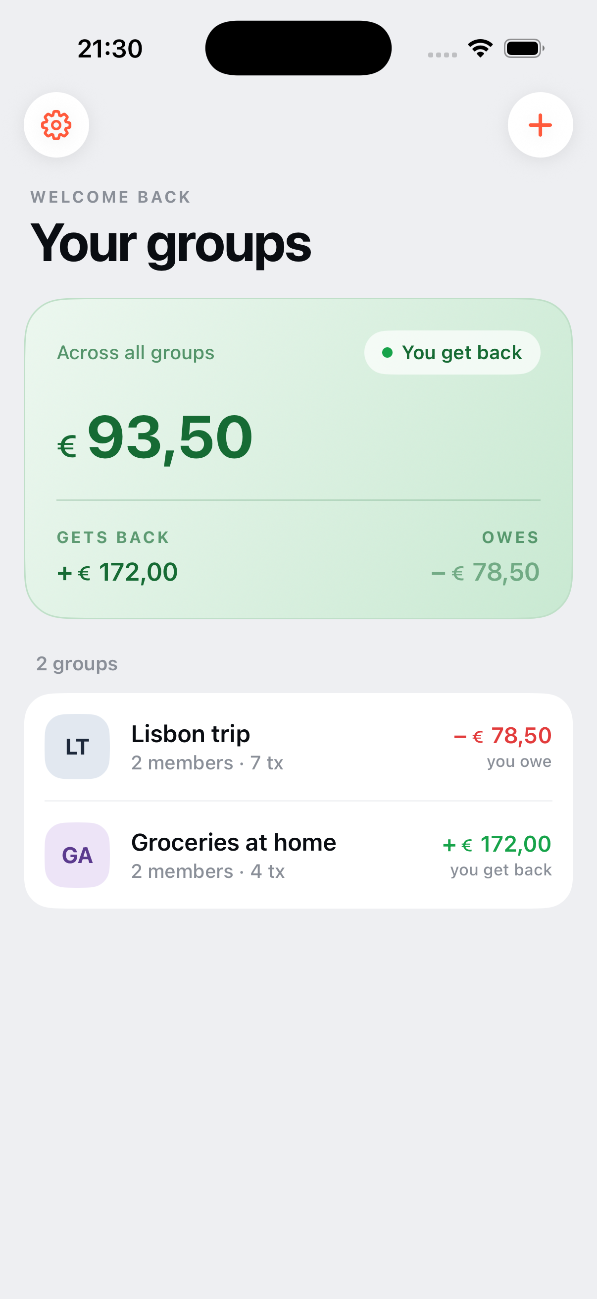 Costpot app settle up view
